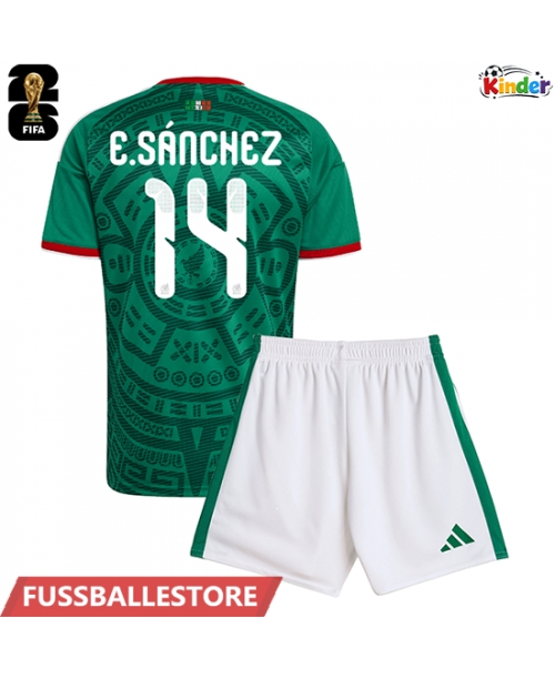 Günstige Mexiko Erick Sanchez #14 Heimtrikotsatz Kinder WM 2026 Kurzarm (+ Kurze Hosen)